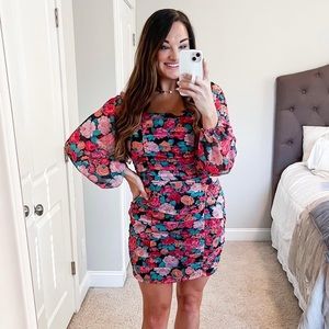 Floral forever ruched mini dress
